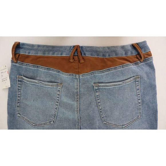 Good American Women's Sz 15 Indigo Good Legs Tan Suede Mixing Skinny Jeans $155 - Picture 8 of 9